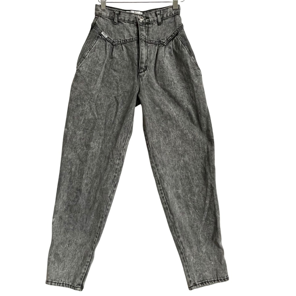 Vintage DEB 80s High Waist Acid Wash Tapered Jeans 7/8 Hong Kong‎ Pleated Y2K